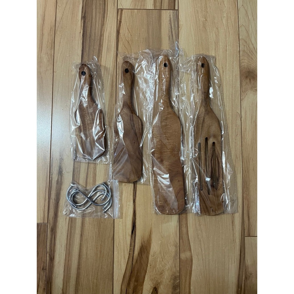 Kitchen Cooking Utensil Set Teak Wood Non Stick Wooden Spatula 4 Pieces